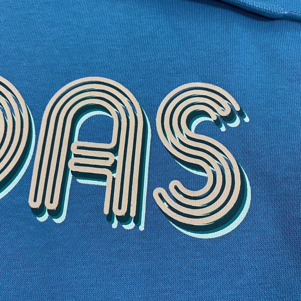 Adidas 3D Retro 70s Striped Logo Hoodie Mens Small Powder Teal Disco Groovy NWT - Picture 6 of 16